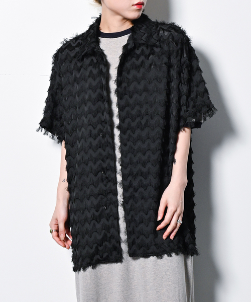 美品!! CITYSHOP シティショップ ストライプジャガードシャツ ホワイト CITYSHOP（シティーショップ）の「FRINGE JACQUARD シャツ