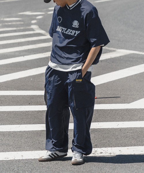 古着 NVYby カーゴパンツ ネイビーバイ ワイドパンツ ストリート セール】バイカラーピスナイロンカーゴワイドパンツ（カーゴ