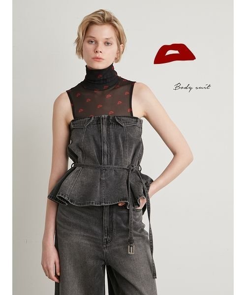 styling/（スタイリング）の「【DAICHI MIURA】Josieリップチュールボディースーツ（その他トップス・レディース・ブラック/ホワイト・FREE）」の4枚目の写真