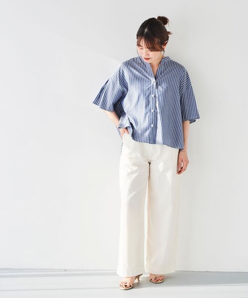 le.coeur blanc（ルクールブラン）の「2WAYパールボタンシャツ（シャツ/ブラウス・レディース・オフホワイト/ブルー系その他2/ブルー・38）」の4枚目の写真