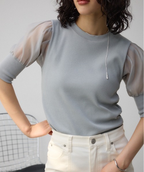 AZUL by moussy（アズールバイマウジー）の「シアースリーブパフトップス（Tシャツ/カットソー・レディース・ブラック/ライトベージュ/ライトグレー・SMALL/MEDIUM）」の3枚目の写真