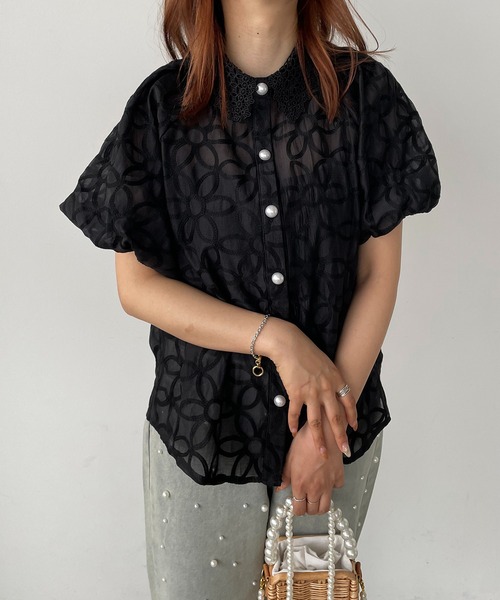 antic rag(アンティックラグ)の「レース襟オーガンジーパールボタンブラウス(シャツ/ブラウス・レディース・ホワイト/ベージュ/ブラック・FREE)」の1枚目の写真