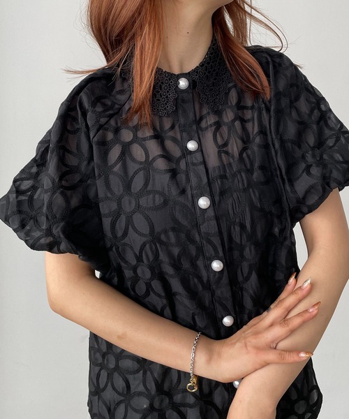 antic rag(アンティックラグ)の「レース襟オーガンジーパールボタンブラウス(シャツ/ブラウス・レディース・ホワイト/ベージュ/ブラック・FREE)」の7枚目の写真