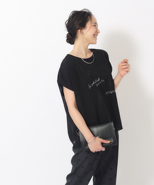 DRESKIP（ドレスキップ）の「◆1枚でサマ見え シフォンレイヤード 転写プリントTシャツ（Tシャツ/カットソー・レディース・イエロー/グリーン/ブラック/オフホワイト/グレー・02/03/04）」の11枚目の写真