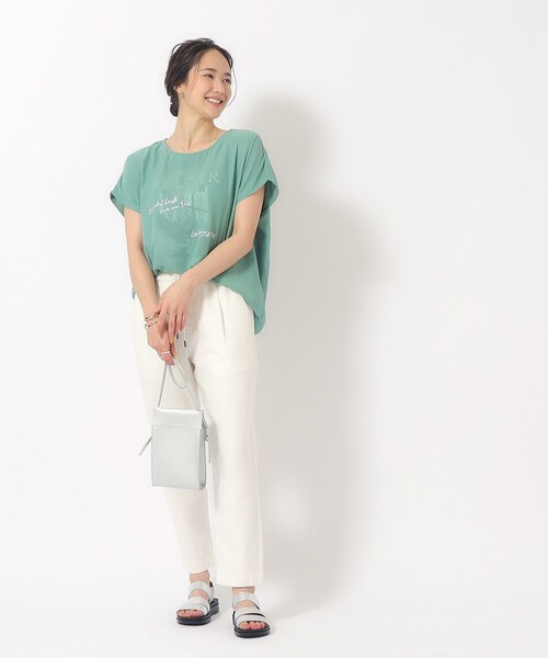 DRESKIP（ドレスキップ）の「◆1枚でサマ見え シフォンレイヤード 転写プリントTシャツ（Tシャツ/カットソー・レディース・イエロー/グリーン/ブラック/オフホワイト/グレー・02/03/04）」の16枚目の写真