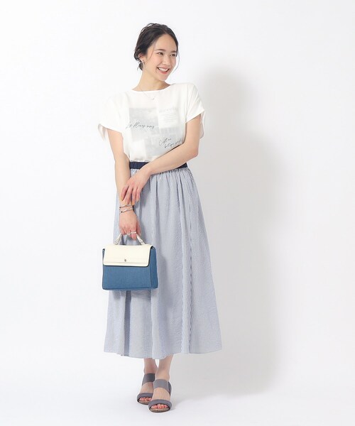 DRESKIP（ドレスキップ）の「◆1枚でサマ見え シフォンレイヤード 転写プリントTシャツ（Tシャツ/カットソー・レディース・イエロー/グリーン/ブラック/オフホワイト/グレー・02/03/04）」の20枚目の写真