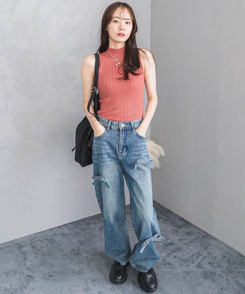 madrepadre（マドレパドレ）の「リボンモチーフデニムパンツ（デニムパンツ・レディース・ライトブルー/ブルー・SMALL/MEDIUM/LARGE）」の8枚目の写真