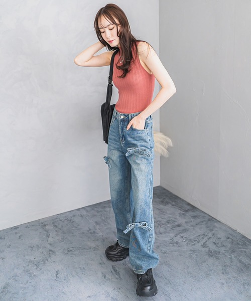 madrepadre（マドレパドレ）の「リボンモチーフデニムパンツ（デニムパンツ・レディース・ライトブルー/ブルー・SMALL/MEDIUM/LARGE）」の9枚目の写真