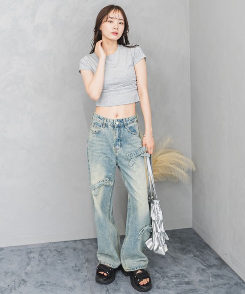 madrepadre（マドレパドレ）の「リボンモチーフデニムパンツ（デニムパンツ・レディース・ライトブルー/ブルー・SMALL/MEDIUM/LARGE）」の14枚目の写真