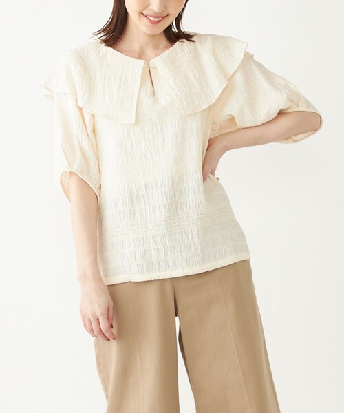 【セール】SHIPS Colors:〈手洗い可能〉シャーリング ビッグカラー ブラウス（シャツ/ブラウス）｜SHIPS Colors（シップス カラーズ）