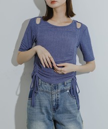 HEYUMM | カットアウトシャーリングトップ(5分袖)(Tシャツ/カットソー)