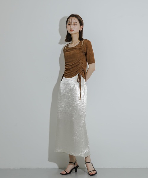 HEYUMM（ヘユム）の「カットアウトシャーリングトップ(5分袖)（Tシャツ/カットソー・レディース・ブルー/ブラウン/ブラック・ONE）」の8枚目の写真