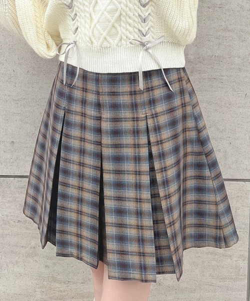 F i.n.t（フィント）の「【2サイズ展開】チェックプリーツミニスカート/fint（スカート・レディース・カーキ/ネイビー×ホワイト/ベージュ・1/2）」の5枚目の写真