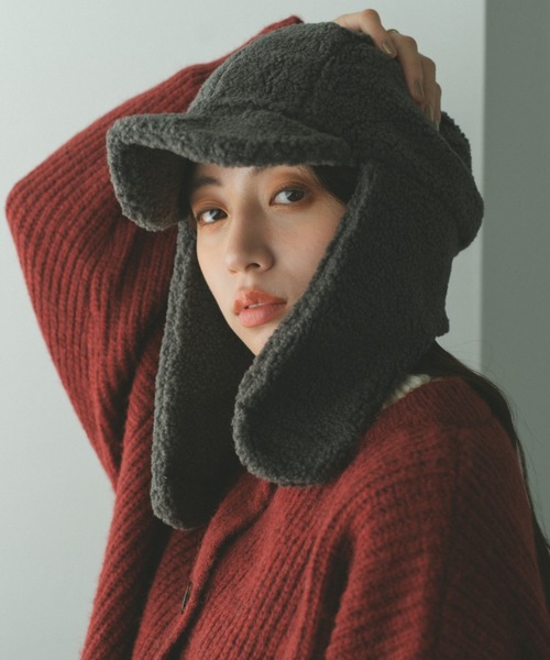 VANNIE U（ヴァニーユー）の「ボアフライトキャップ/マグネット付き（キャップ・レディース・チャコールグレー/アイボリー・FREE）」の16枚目の写真