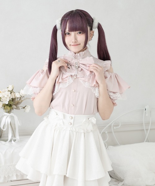 &ellecy アンドエルシー フリルリボンブラウス シャツ M Pal elfy（パルエルフィー）の「肩空きフリルリボンブラウス（シャツ