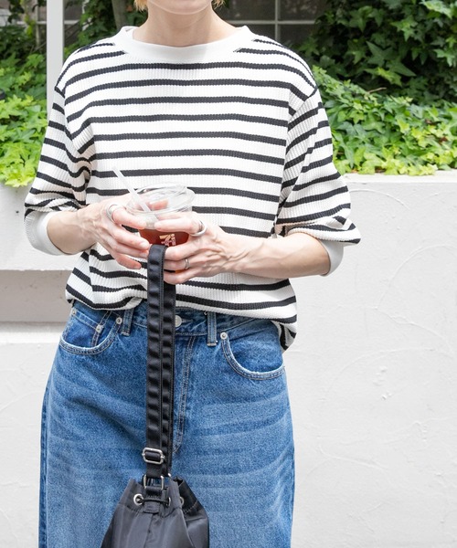 FORK&SPOON(フォークアンドスプーン)の「FORK&SPOON 変形ワッフルギャザースリーブプルオーバー(Tシャツ/カットソー・レディース・ブラック系その他/ブラック/グレー・1)」の3枚目の写真