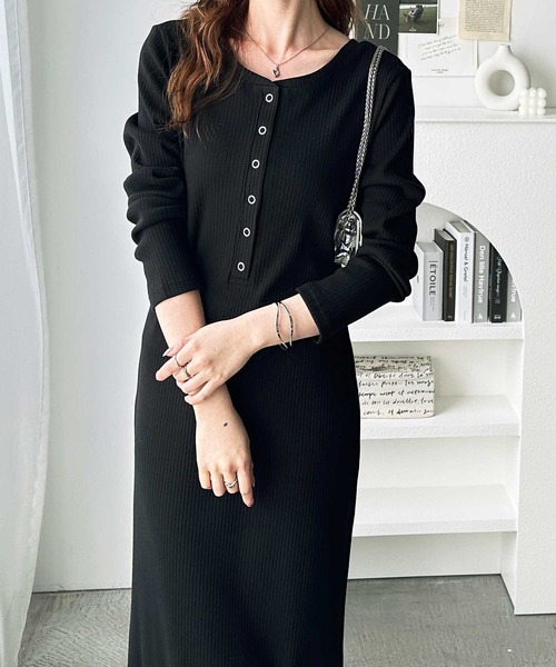 セール】全骨格対応！前後2WAY細見えリブワンピース（ワンピース