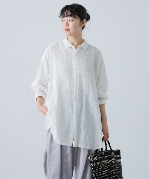 かぐれ（カグレ）の「コットンヘンプガーゼシャツ（シャツ/ブラウス・レディース・ナチュラル/オフホワイト/カーキ・FREE）」の5枚目の写真