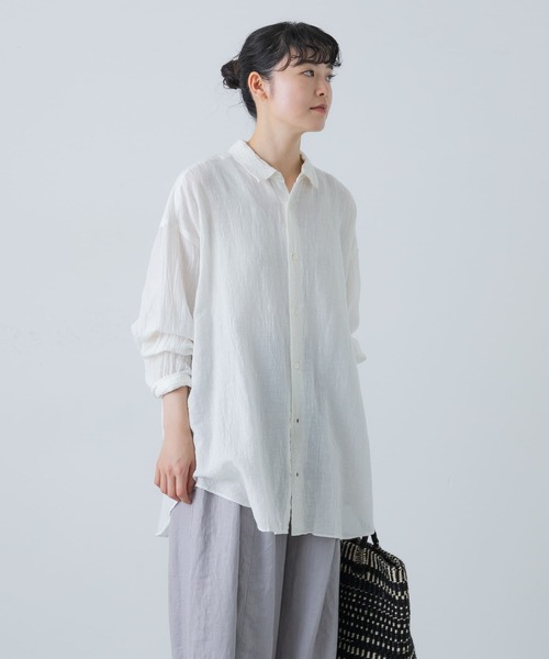 かぐれ（カグレ）の「コットンヘンプガーゼシャツ（シャツ/ブラウス・レディース・ナチュラル/オフホワイト/カーキ・FREE）」の6枚目の写真