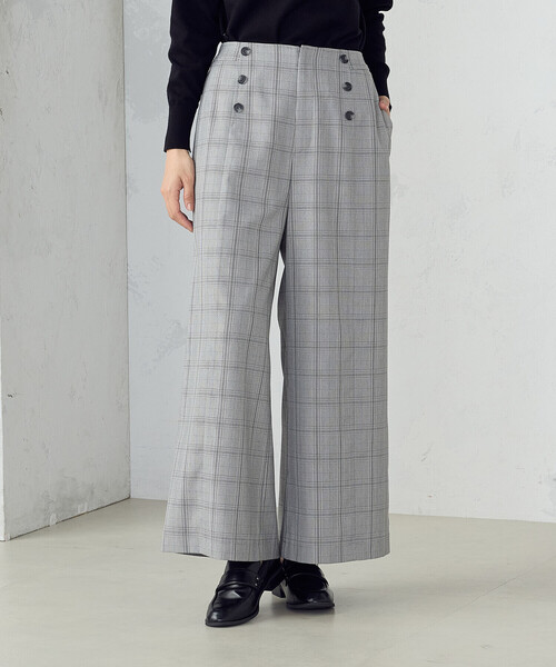 COMME CA ISM(コムサイズム)の「ポリエステルレーヨングレンチェック ワイドパンツ / セットアップ対応(その他パンツ・レディース・グレー系その他/ベージュ系その他・LARGE/MEDIUM)」の1枚目の写真