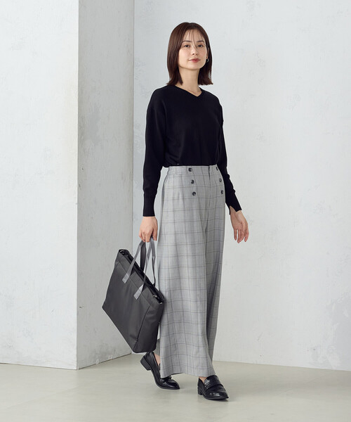 COMME CA ISM(コムサイズム)の「ポリエステルレーヨングレンチェック ワイドパンツ / セットアップ対応(その他パンツ・レディース・グレー系その他/ベージュ系その他・LARGE/MEDIUM)」の3枚目の写真