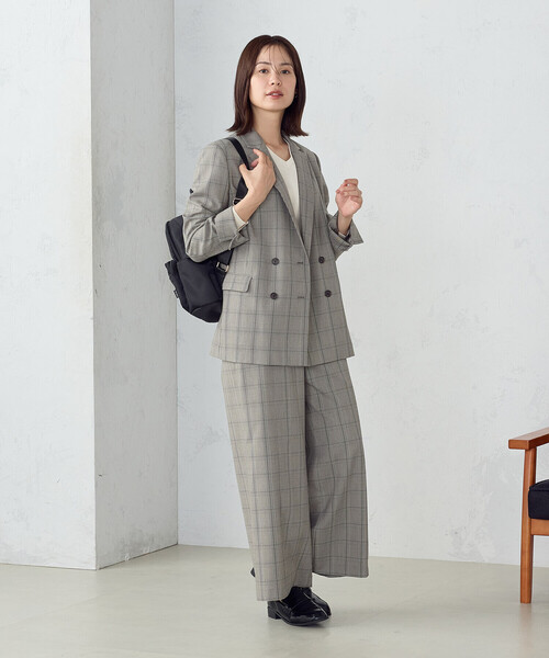 COMME CA ISM(コムサイズム)の「ポリエステルレーヨングレンチェック ワイドパンツ / セットアップ対応(その他パンツ・レディース・グレー系その他/ベージュ系その他・LARGE/MEDIUM)」の9枚目の写真