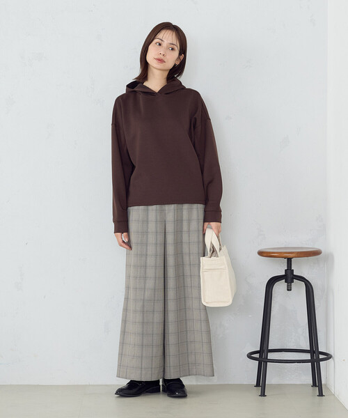 COMME CA ISM(コムサイズム)の「ポリエステルレーヨングレンチェック ワイドパンツ / セットアップ対応(その他パンツ・レディース・グレー系その他/ベージュ系その他・LARGE/MEDIUM)」の11枚目の写真
