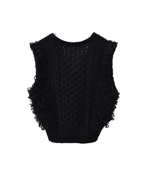 Vネックループヤーンニットベスト/Vneck loop yarn knit vest ノースリーブ タンクトップ フリンジ 重ね着 レイヤード ジレ アイボリー ホワイト 白 黒 ブラック(ベスト)|Reurie'(レウリィ) Vネックループヤーンニットベスト/Vneck loop yarn knit vest ノースリーブ タンクトップ フリンジ 重ね着 レイヤード ジレ アイボリー ホワイト 白 黒 ブラック(ベスト)|Reurie'(レウリィ)