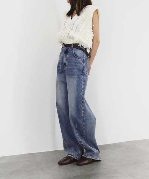 Reurie'(レウリィ)の「Vネックループヤーンニットベスト / ノースリーブ タンクトップ フリンジ 重ね着 レイヤード ジレ アイボリー ホワイト 白 黒 ブラック(ベスト・レディース・ブラック/アイボリー・FREE)」の13枚目の写真