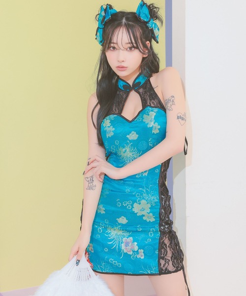 [CLOSED] コスプレ チャイナ セクシー ミニ レースアップ スピンドル バストカット ドレス ワンピース 3点セット