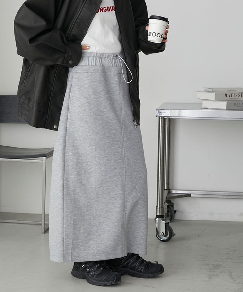forksy.】レイヤード風ダブルウエストスウェットナロースカート