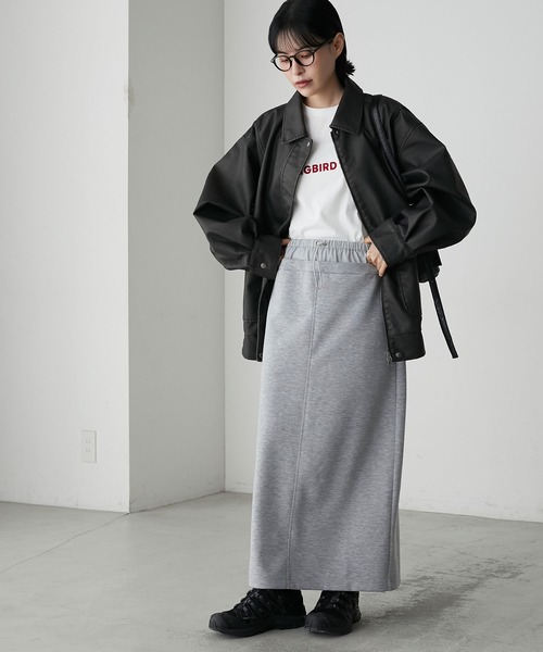 Harvey様スカート36 forksy.】レイヤード風ダブルウエストスウェットナロースカート