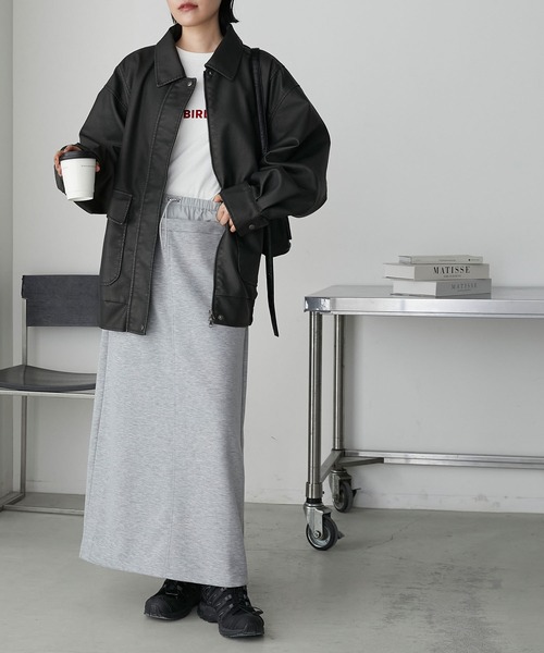 forksy.】レイヤード風ダブルウエストスウェットナロースカート forksy