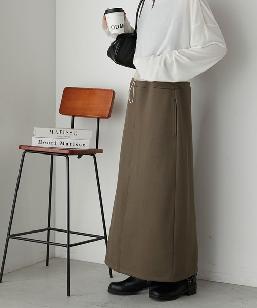 forksy.】レイヤード風ダブルウエストスウェットナロースカート