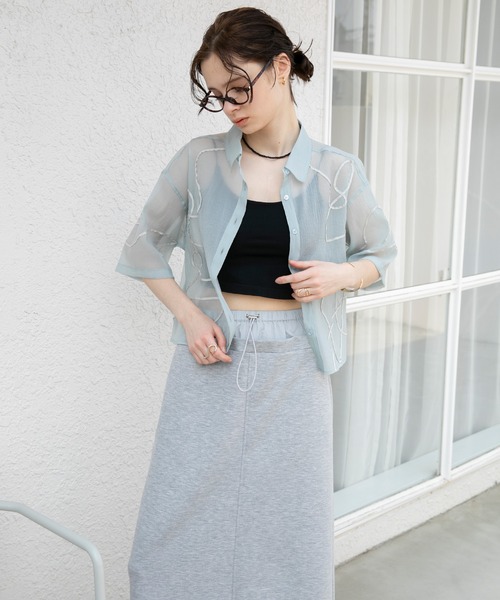 forksy.】レイヤード風ダブルウエストスウェットナロースカート