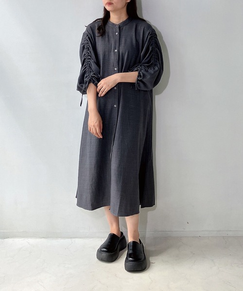 AS KNOW AS plus（アズノゥアズプラス）の「◇ドロスト結んで7分袖ワンピ―ス（ワンピース・レディース・ブラック系/ネイビー/チャコールグレー・FREE）」の12枚目の写真