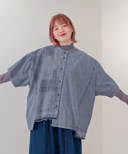【セール】mililopiulu/ミリロピュール 2WAY JQDデニムシャツ（シャツ/ブラウス）｜go slow caravan（ゴースローキャラバン）