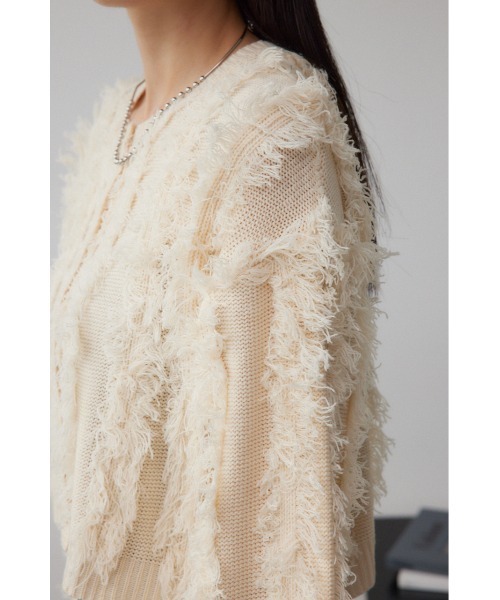 AZUL by moussy（アズールバイマウジー）の「フリンジニットカーディガン（カーディガン/ボレロ・レディース・グレー/ブラック/アイボリー・FREE）」の12枚目の写真