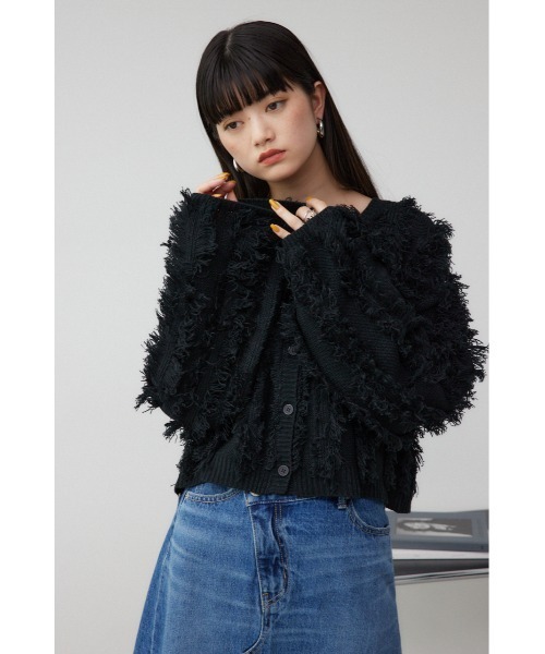 AZUL by moussy（アズールバイマウジー）の「フリンジニットカーディガン（カーディガン/ボレロ・レディース・グレー/ブラック/アイボリー・FREE）」の16枚目の写真