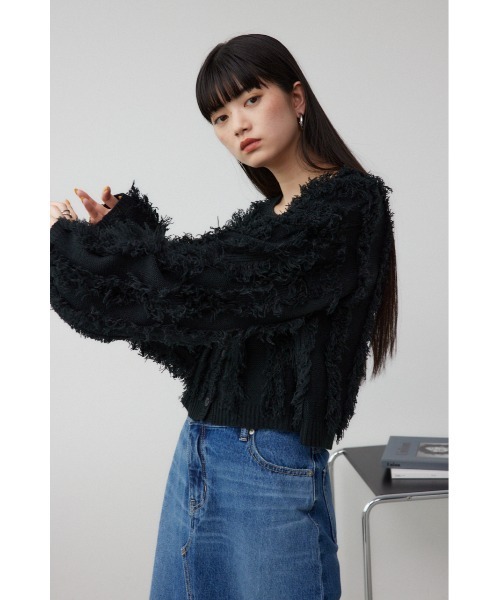 AZUL by moussy（アズールバイマウジー）の「フリンジニットカーディガン（カーディガン/ボレロ・レディース・グレー/ブラック/アイボリー・FREE）」の17枚目の写真