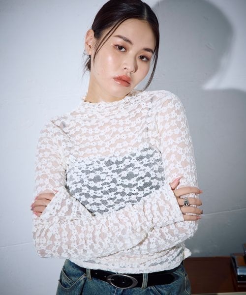 PBLIM（ページボーイリム）の「PBLIM/レースハイネックプルオーバー（Tシャツ/カットソー・レディース・ブラック/ライトブルー/オフホワイト・FREE）」の9枚目の写真