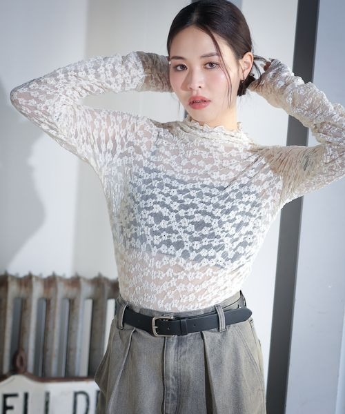 PBLIM（ページボーイリム）の「PBLIM/レースハイネックプルオーバー（Tシャツ/カットソー・レディース・ブラック/ライトブルー/オフホワイト・FREE）」の11枚目の写真
