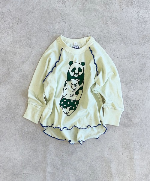 JIPPON(ジポン)の「パンダメローカットソー/日本製(Tシャツ/カットソー・キッズ・イエロー/グレー/ライトグリーン・80/90/100/110/120)」の1枚目の写真