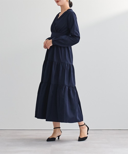 UR'S(ユアーズ)の「カシュクールティアードワンピース(ワンピース・レディース・ネイビー/ライトグレー・S/M/L)」の2枚目の写真