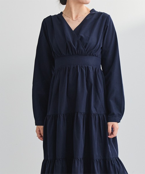 UR'S(ユアーズ)の「カシュクールティアードワンピース(ワンピース・レディース・ネイビー/ライトグレー・S/M/L)」の10枚目の写真