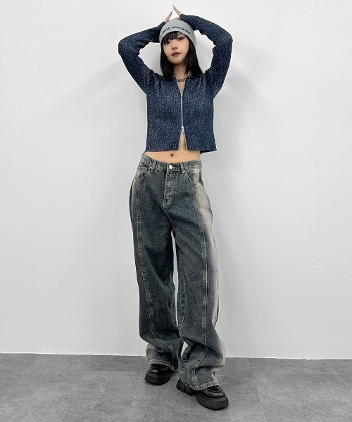 LVEU.（ラブユ.）の「【LVEU.】切り替えデザインデニムパンツ / ボトムス デニム パンツ 切替 ワイド ルーズ ウォッシュ 色落ち ヴィンテージ ブルー グランジ（デニムパンツ・レディース・ブルー・FREE）」の16枚目の写真