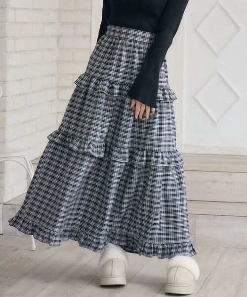 ems excite（エムズエキサイト）の「フリルティアードSK（スカート・レディース・ナチュラル/ブラック/ブルー系その他2・FREE）」の3枚目の写真