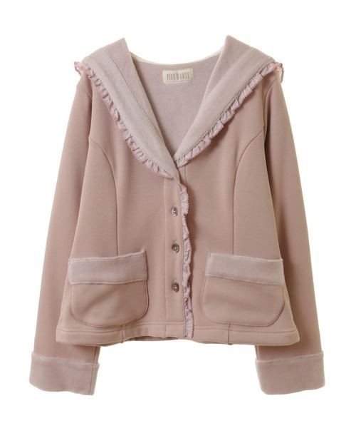 PINK HOUSE（ピンクハウス）の「ボンバーヒートフード付きカーディガン（パーカー・レディース・ブルー/ブラック/グレイッシュベージュ/ピンク・フリー）」の4枚目の写真