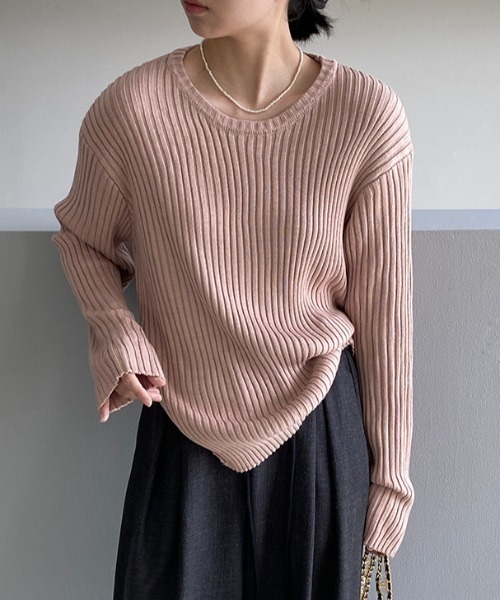Alum'(アルム)の「変形リブニットトップス(ニット/セーター・レディース・ピンク/モスグリーン/パープル/オートミール/アイボリー・FREE)」の5枚目の写真