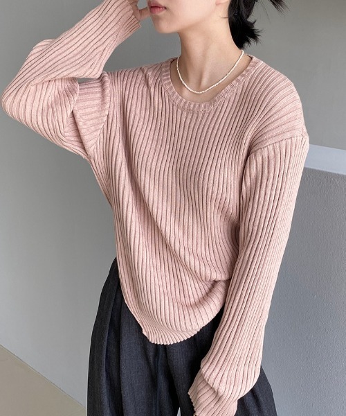 Alum'(アルム)の「変形リブニットトップス(ニット/セーター・レディース・ピンク/モスグリーン/パープル/オートミール/アイボリー・FREE)」の15枚目の写真